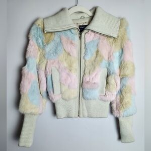 bebe rare rainbow multicolor rabbit fur coat sz S preppy Y2K lined